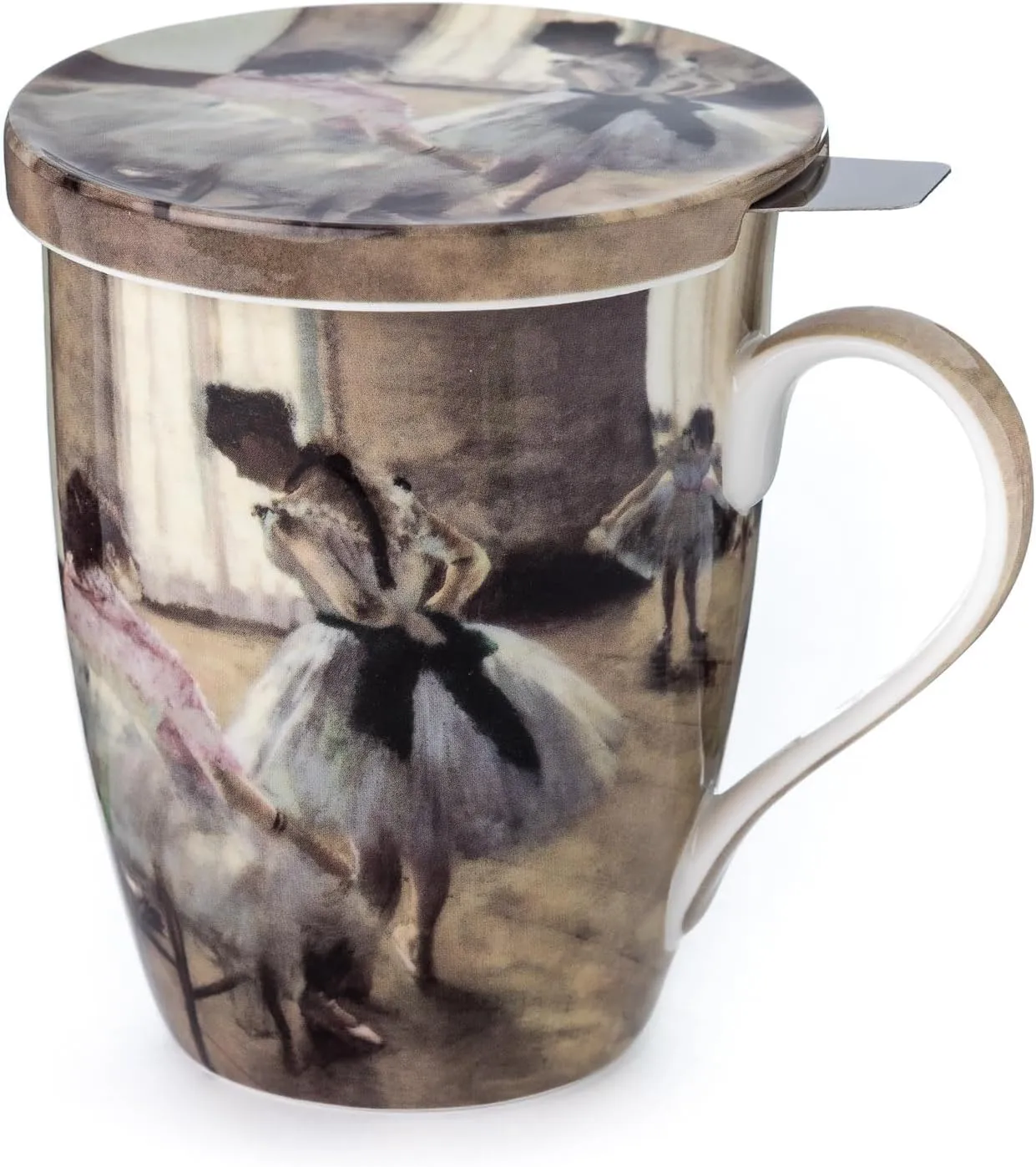 McIntosh Edgar Degas The Dance Lesson Fine Bone China (15 oz) Tea Mug with Lid and Infuser in Matching Gift Box