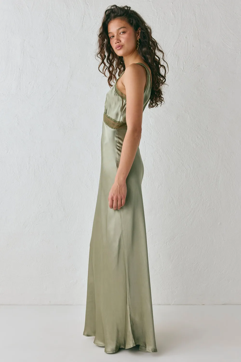 Meet Me On The Dance Floor Bias Cut Maxi Dress Olive