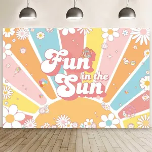 MEHOFOND 7x5ft Groovy Fun in The Sun Backdrop Summer Enjoy Sunshine Photography Background Retro Sunrise Baby Birthday Party Decor Colorful Daisy Summer Holiday Party Banner Cake Smash Photo Props