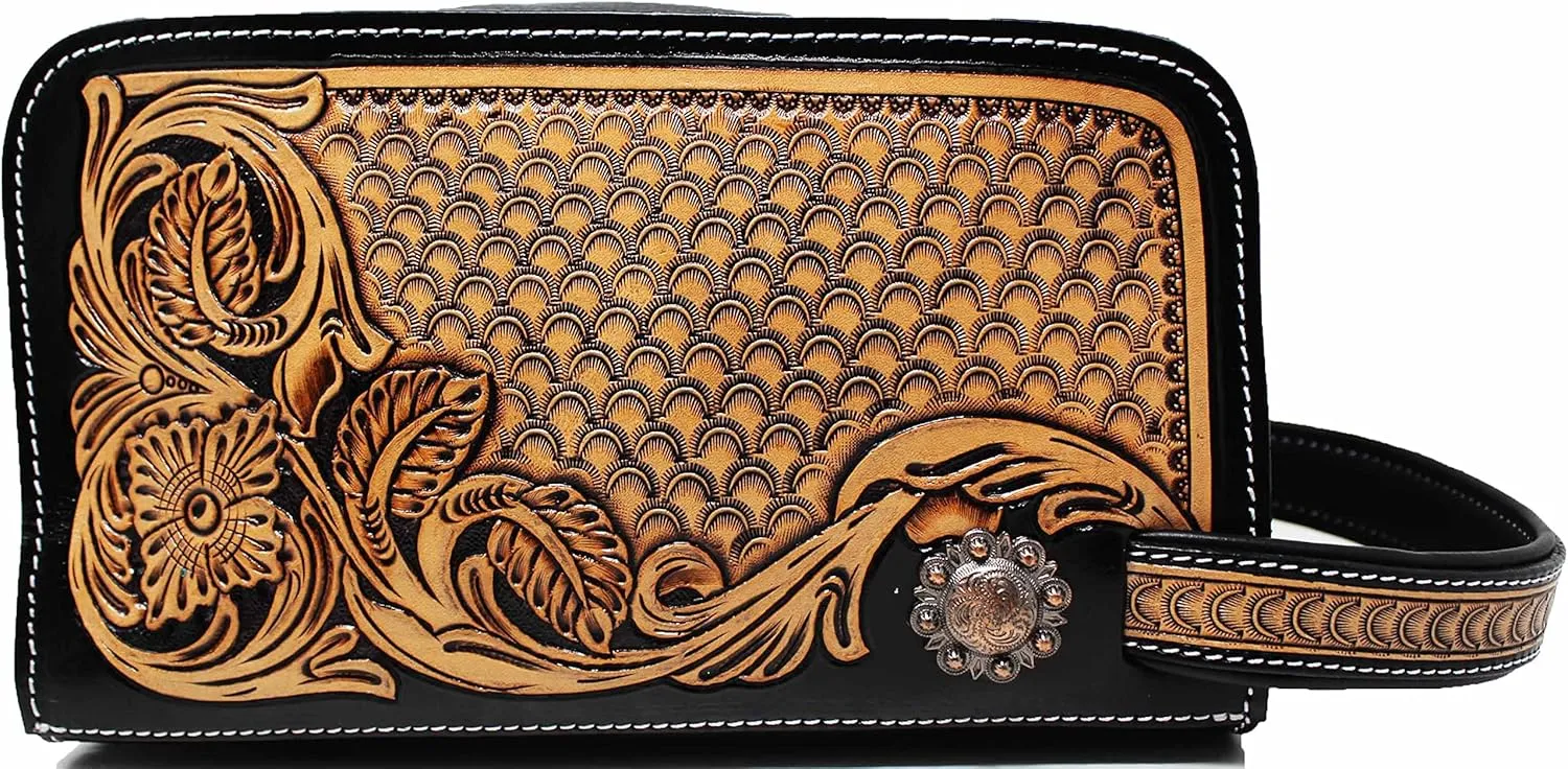 Men Women Western Wool Floral Tooled Leather Travel Toiletry Dopp Kit Bag 18FKTDopp