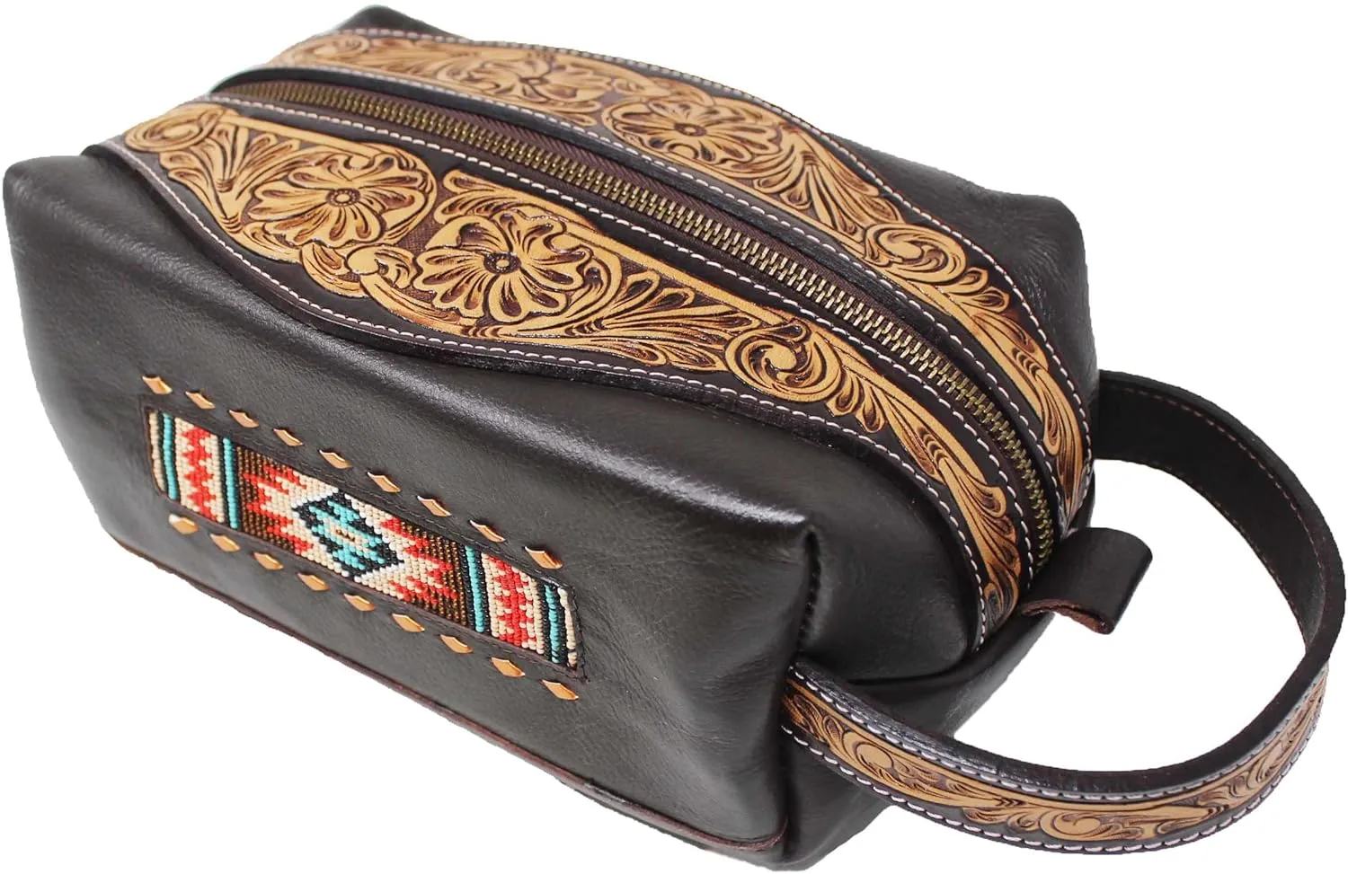 Men Women Western Wool Floral Tooled Leather Travel Toiletry Dopp Kit Bag 18FKTDopp