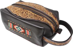 Men Women Western Wool Floral Tooled Leather Travel Toiletry Dopp Kit Bag 18FKTDopp