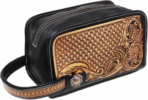 Men Women Western Wool Floral Tooled Leather Travel Toiletry Dopp Kit Bag 18FKTDopp