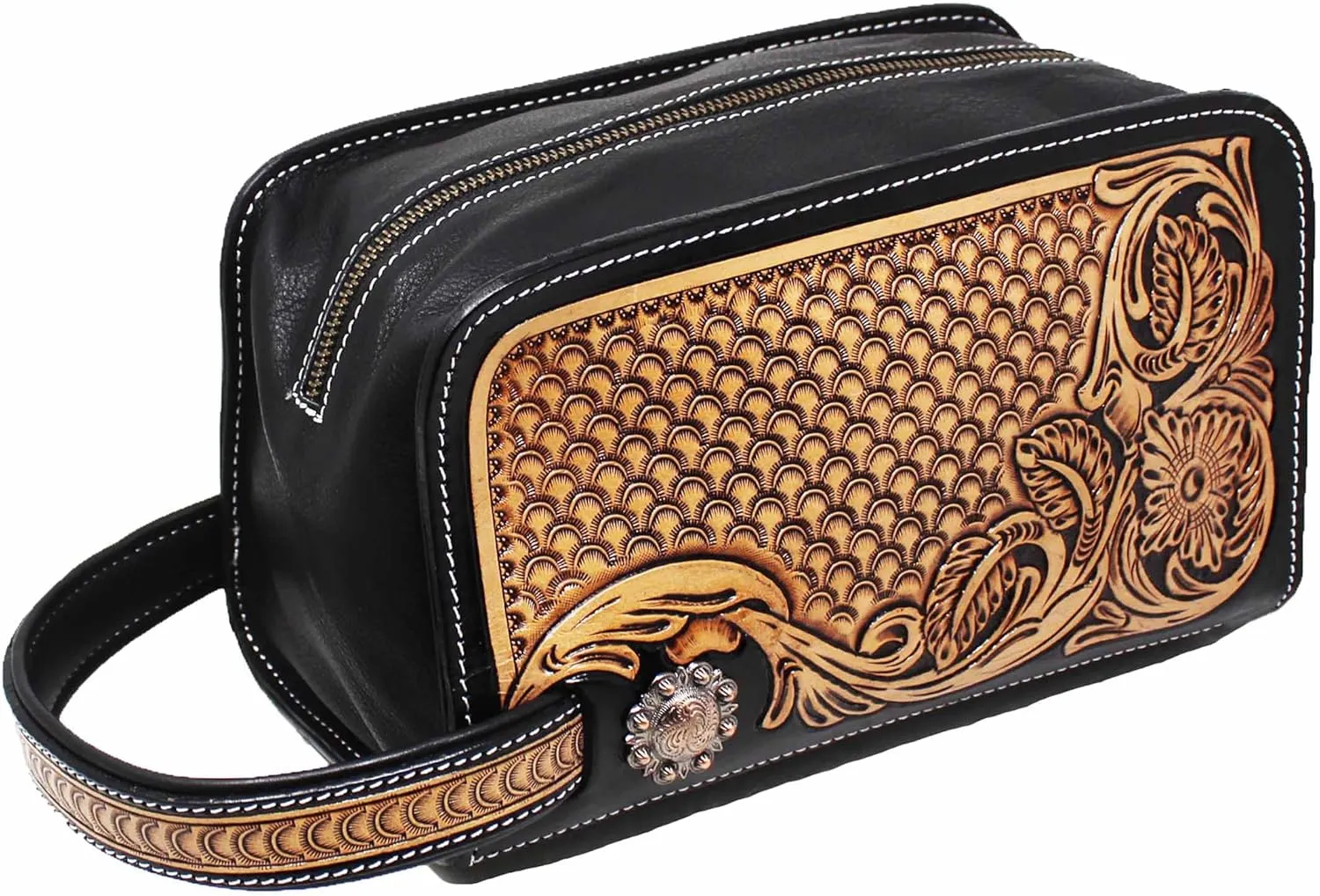 Men Women Western Wool Floral Tooled Leather Travel Toiletry Dopp Kit Bag 18FKTDopp