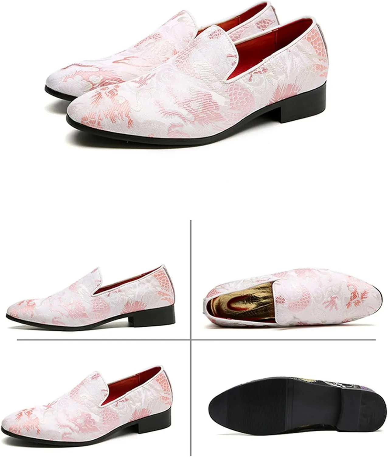 Men's Floral Satin Slip-On Dress Shoes - Wedding & Party Formal Shoes with Shine Details