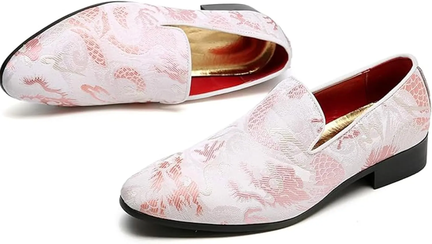 Men's Floral Satin Slip-On Dress Shoes - Wedding & Party Formal Shoes with Shine Details