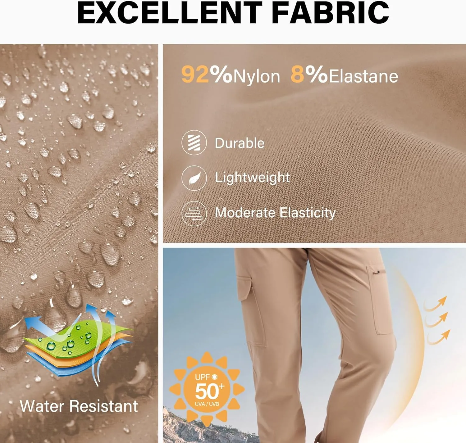Mens Lightweight Hiking Pants Quick Dry Travel Cargo Pants UPF 50  Outdoor Stretch Trousers with 5 Utility Pockets