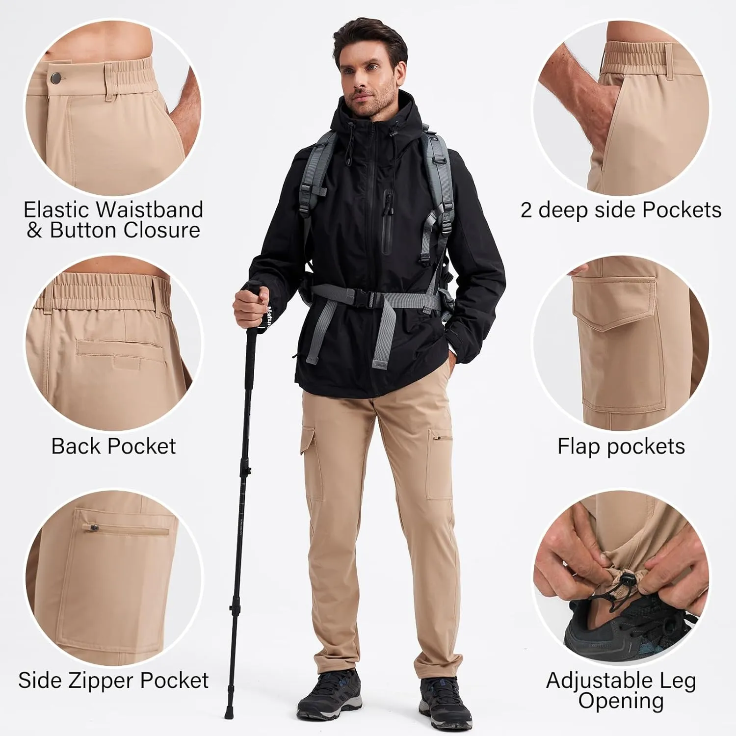 Mens Lightweight Hiking Pants Quick Dry Travel Cargo Pants UPF 50  Outdoor Stretch Trousers with 5 Utility Pockets