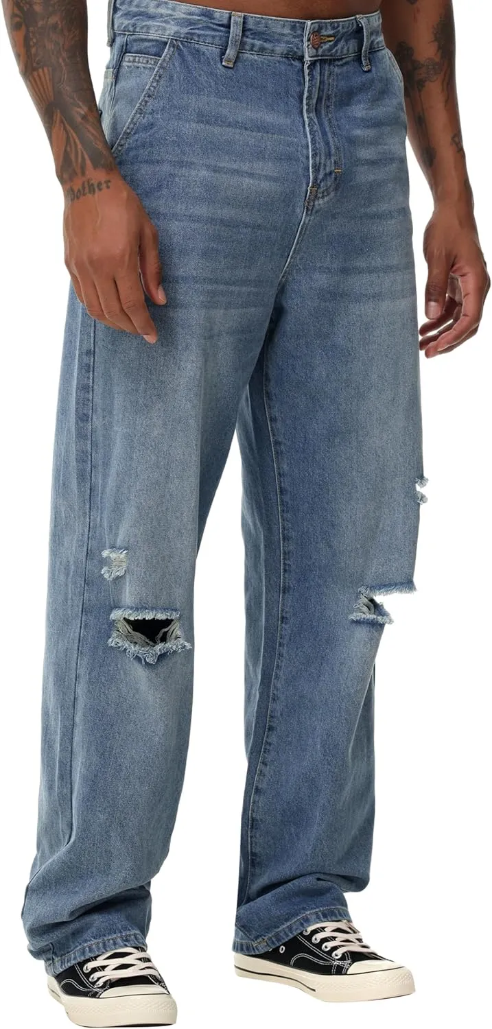 Men's Non-Stretch Loose Fit Wide-Leg Baggy Jeans Pants