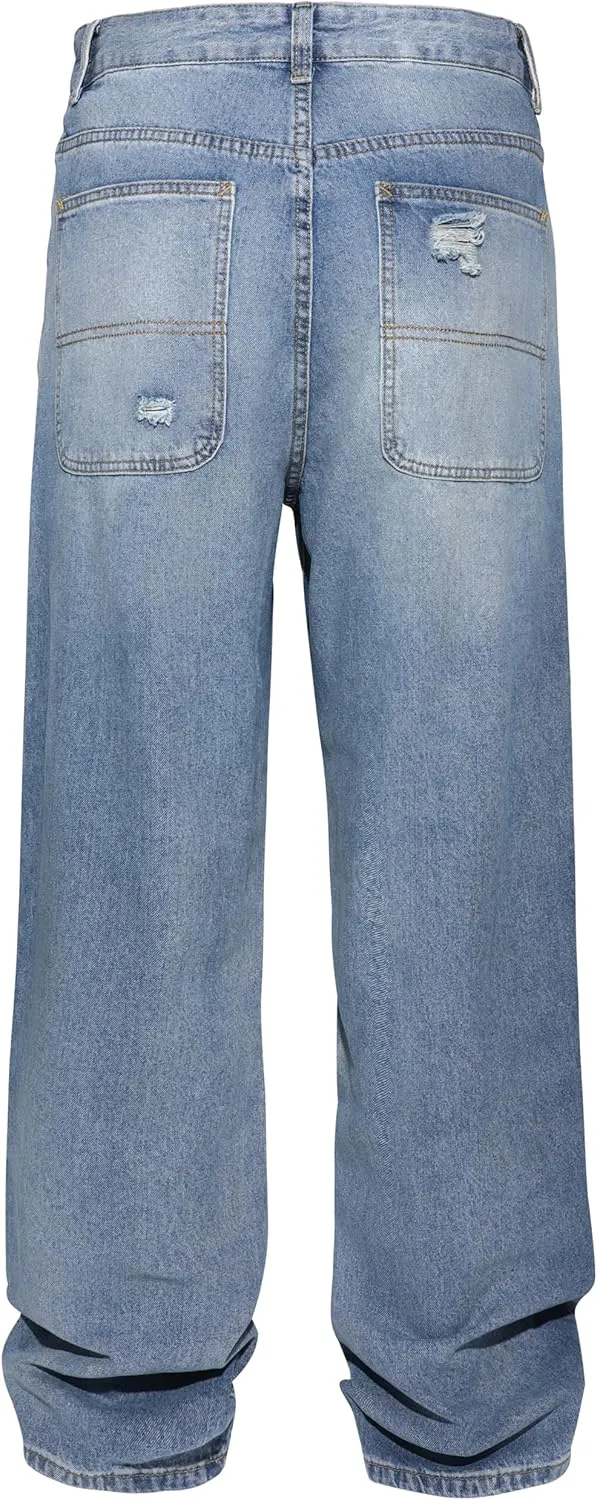 Men's Non-Stretch Loose Fit Wide-Leg Baggy Jeans Pants