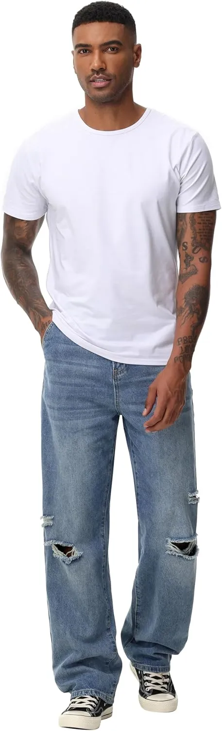 Men's Non-Stretch Loose Fit Wide-Leg Baggy Jeans Pants