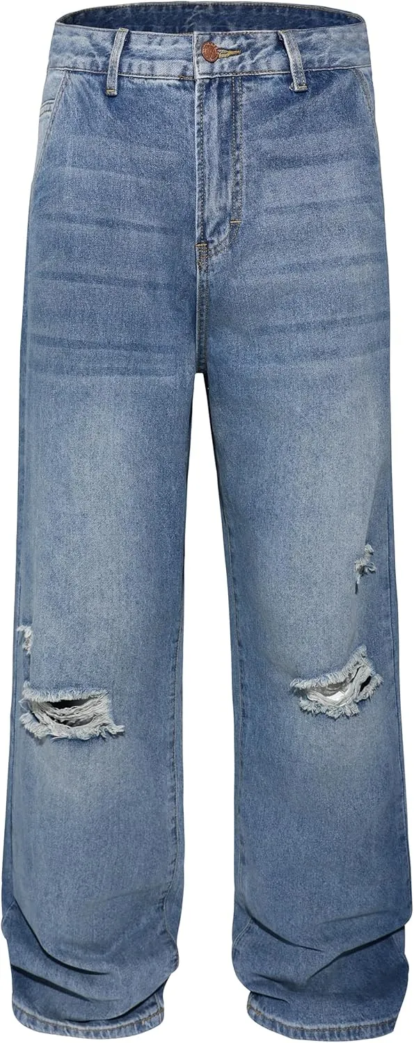 Men's Non-Stretch Loose Fit Wide-Leg Baggy Jeans Pants