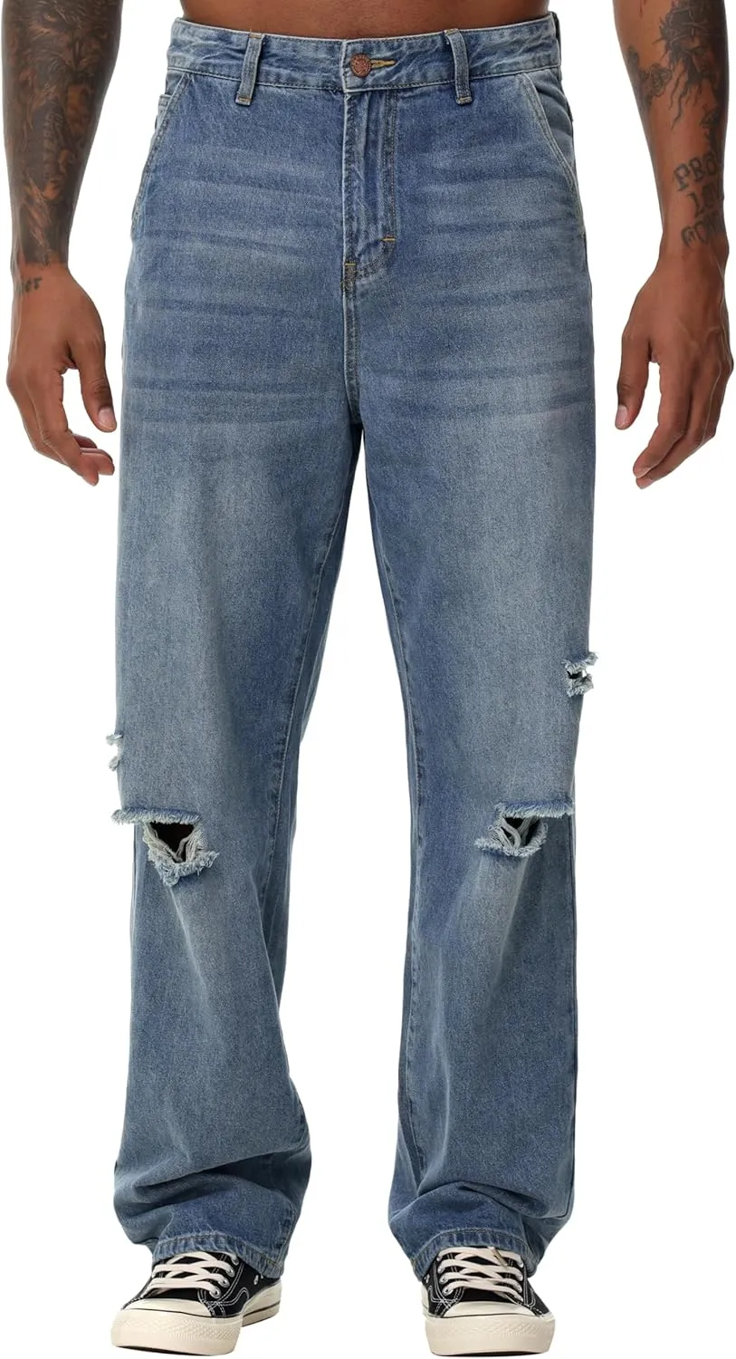 Men's Non-Stretch Loose Fit Wide-Leg Baggy Jeans Pants
