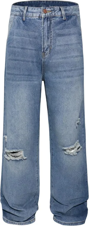 Men's Non-Stretch Loose Fit Wide-Leg Baggy Jeans Pants