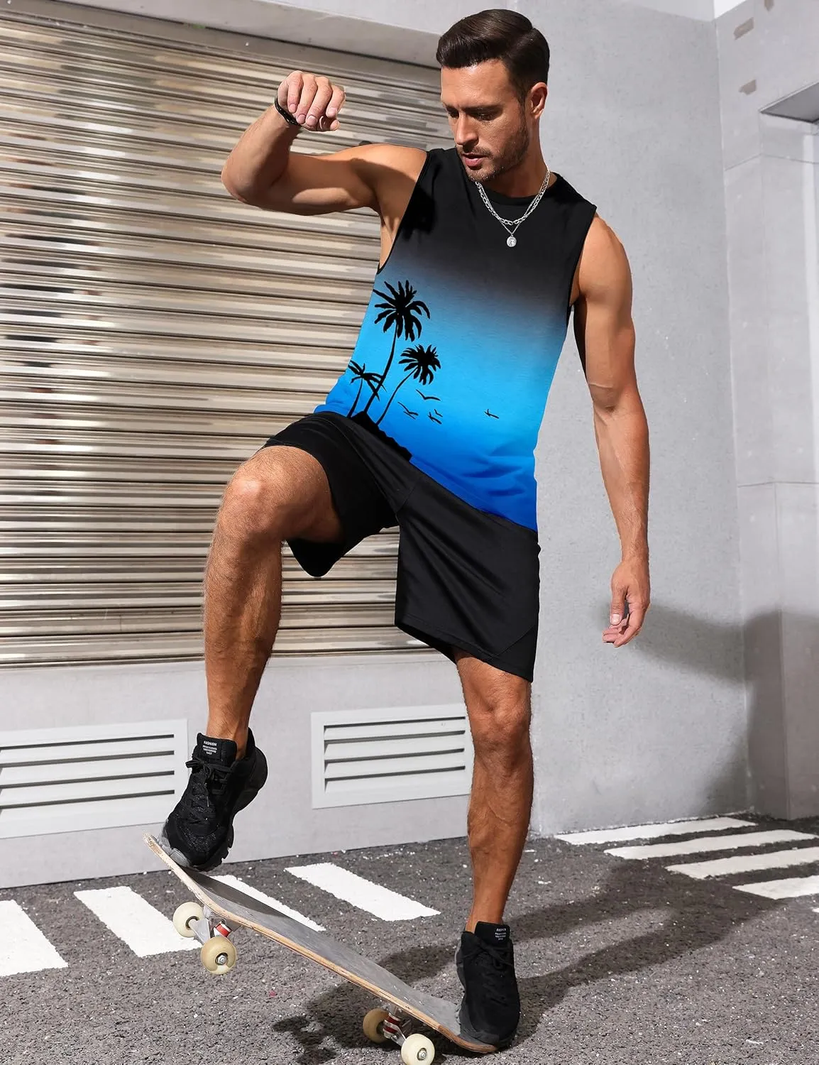 Mens Tank Tops Beach Summer Sleeveless Shirts Graphic Palm Tree Vacation Tanks Muscle Gym Tank Top