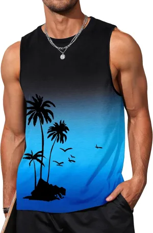 Mens Tank Tops Beach Summer Sleeveless Shirts Graphic Palm Tree Vacation Tanks Muscle Gym Tank Top