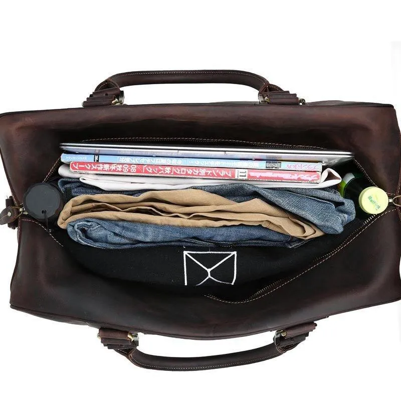 Mens Vintage Leather Duffel Travel Weekender Bag