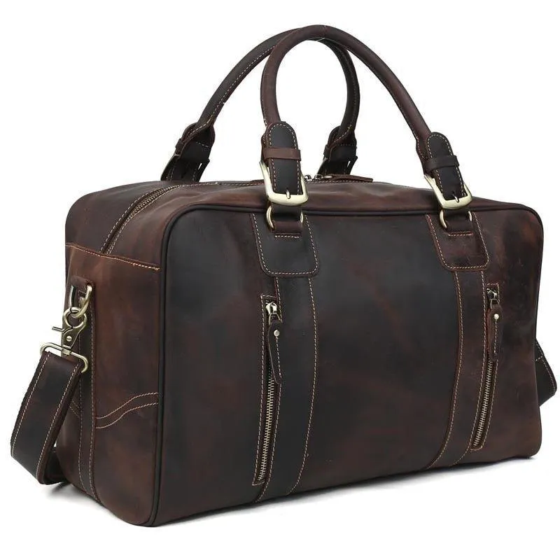 Mens Vintage Leather Duffel Travel Weekender Bag