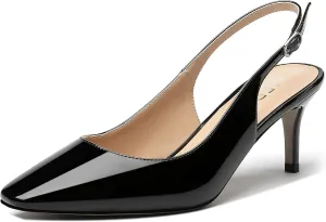 MERRORI Women's Slingback Stiletto Mid Heel Pumps Shoes Square Toe Patent Dess Shoes Womens Pumps 2.5 Inch