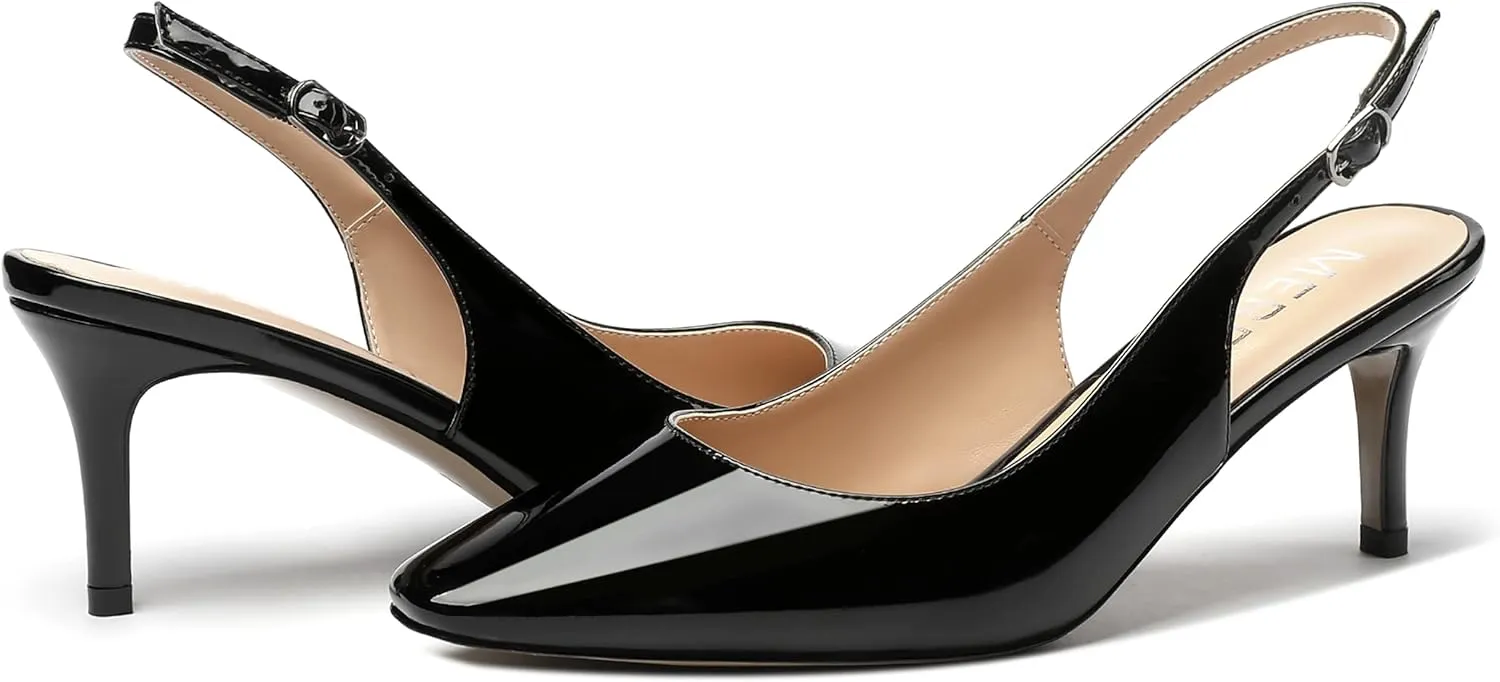MERRORI Women's Slingback Stiletto Mid Heel Pumps Shoes Square Toe Patent Dess Shoes Womens Pumps 2.5 Inch