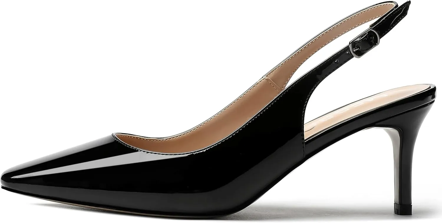 MERRORI Women's Slingback Stiletto Mid Heel Pumps Shoes Square Toe Patent Dess Shoes Womens Pumps 2.5 Inch