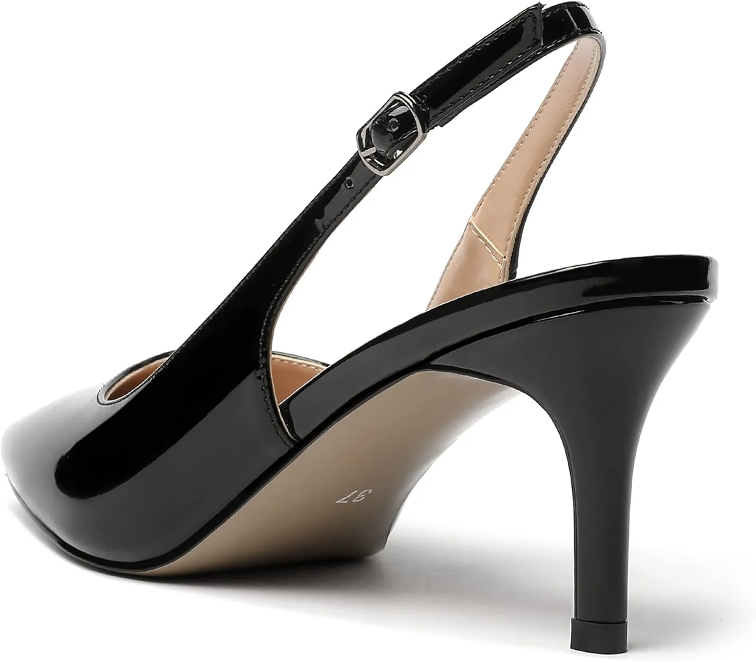 MERRORI Women's Slingback Stiletto Mid Heel Pumps Shoes Square Toe Patent Dess Shoes Womens Pumps 2.5 Inch