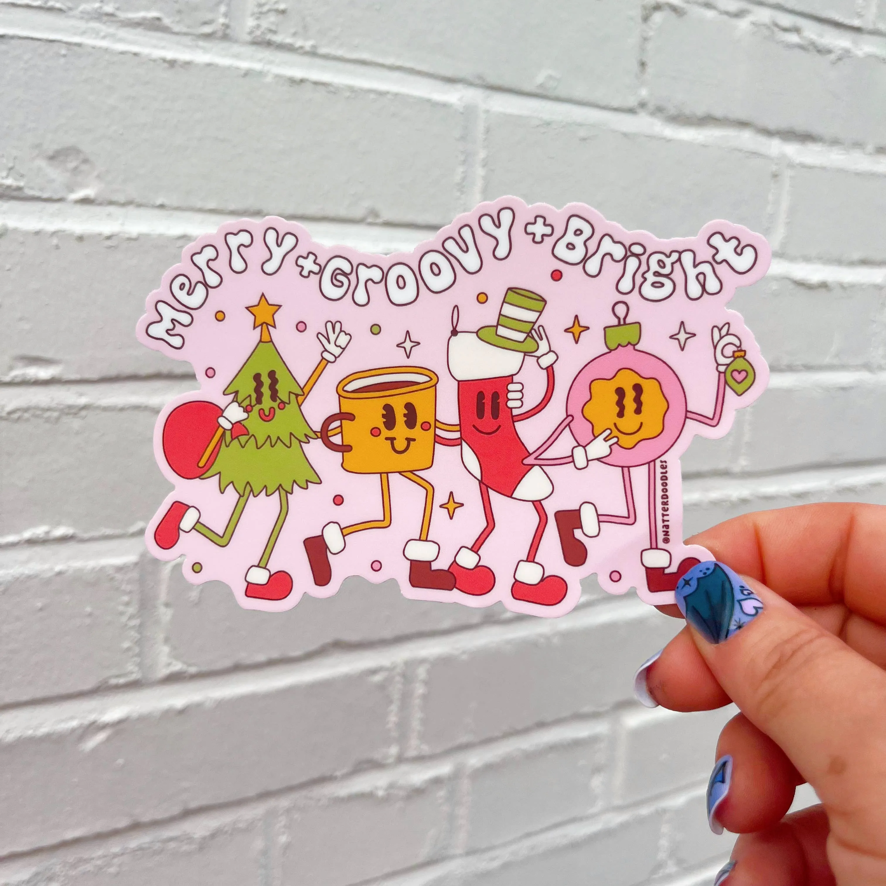 Merry & Groovy & Bright Holiday Fun Cute Christmas Sticker