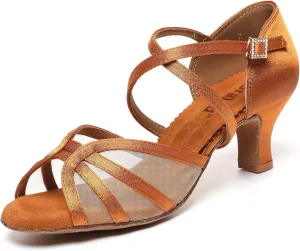 Mesh Women's Latin Dance Shoes, Salsa & Ballroom, Satin Prom Shoes with Low Heels