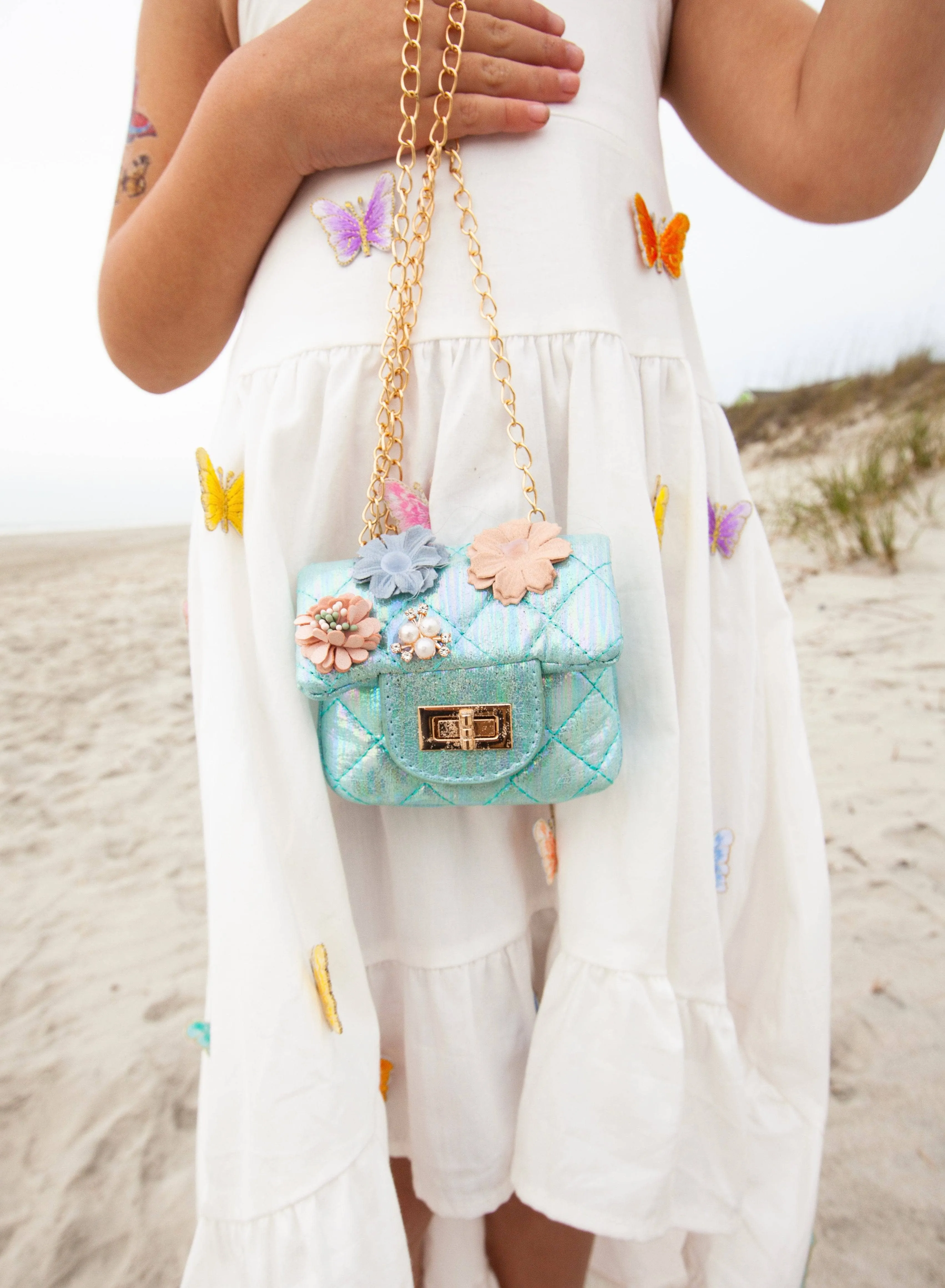 Metallic Coco Flower Bud Mini Purse