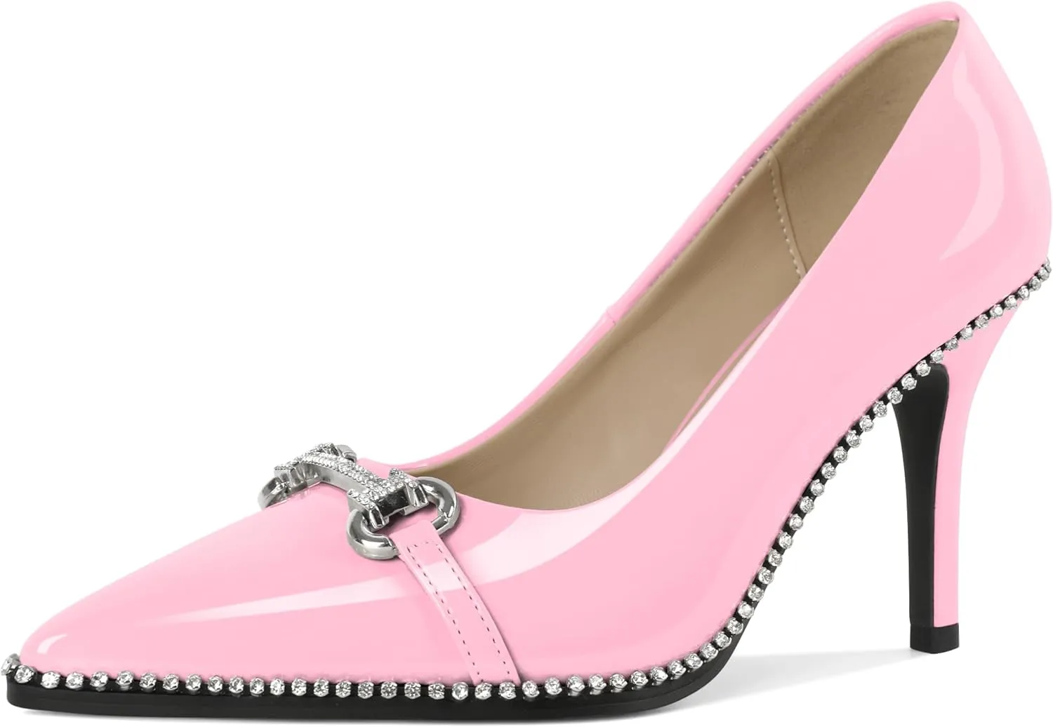 Mettesally Women High Heels Rhinestones Stiletto Pumps Closed Pointed Toe Heels Party Wedding Dress Shoes 3.5 Inch