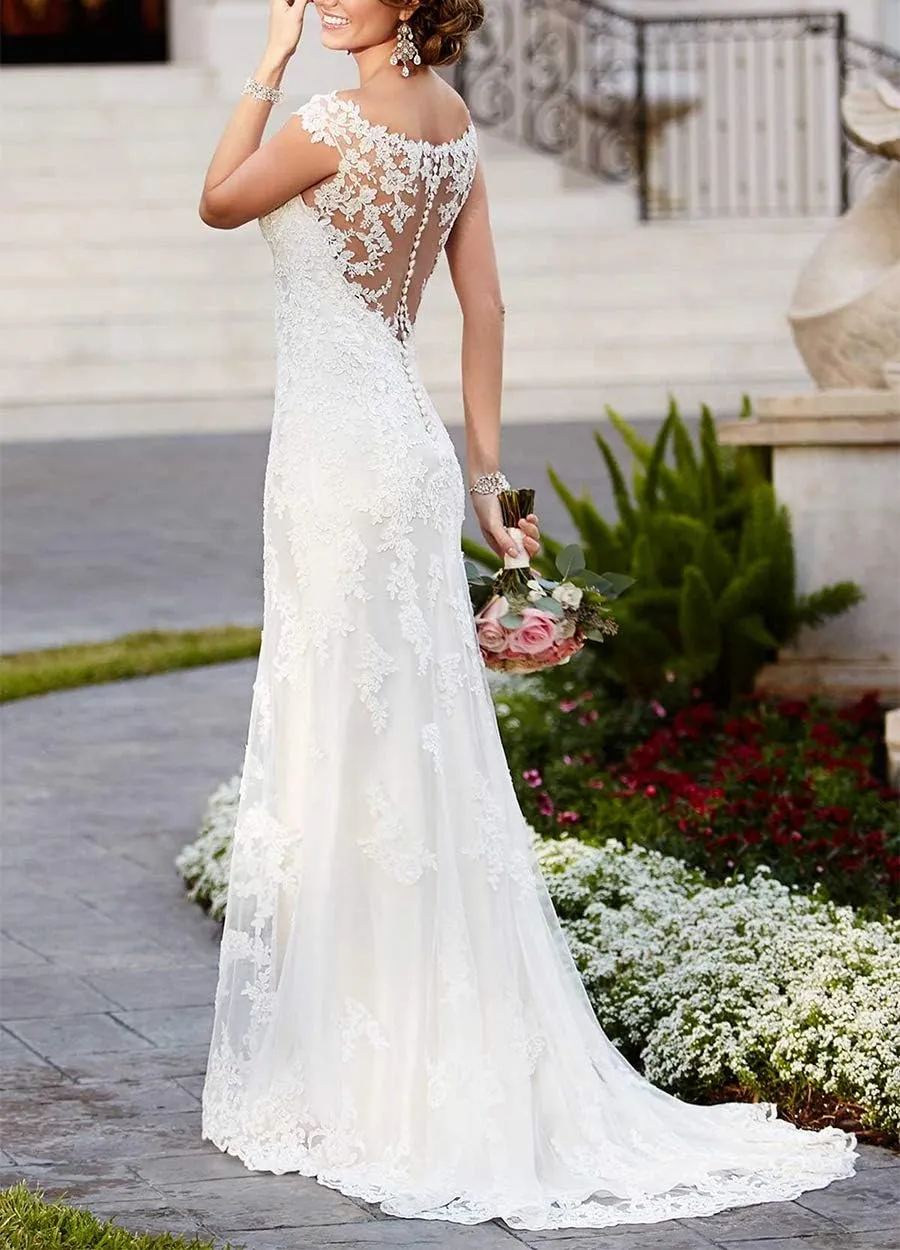 Miao Duo Women's Beach Wedding Dresses for Bride 2025 Long Lace Wedding Bridal Gowns YZTSWD057