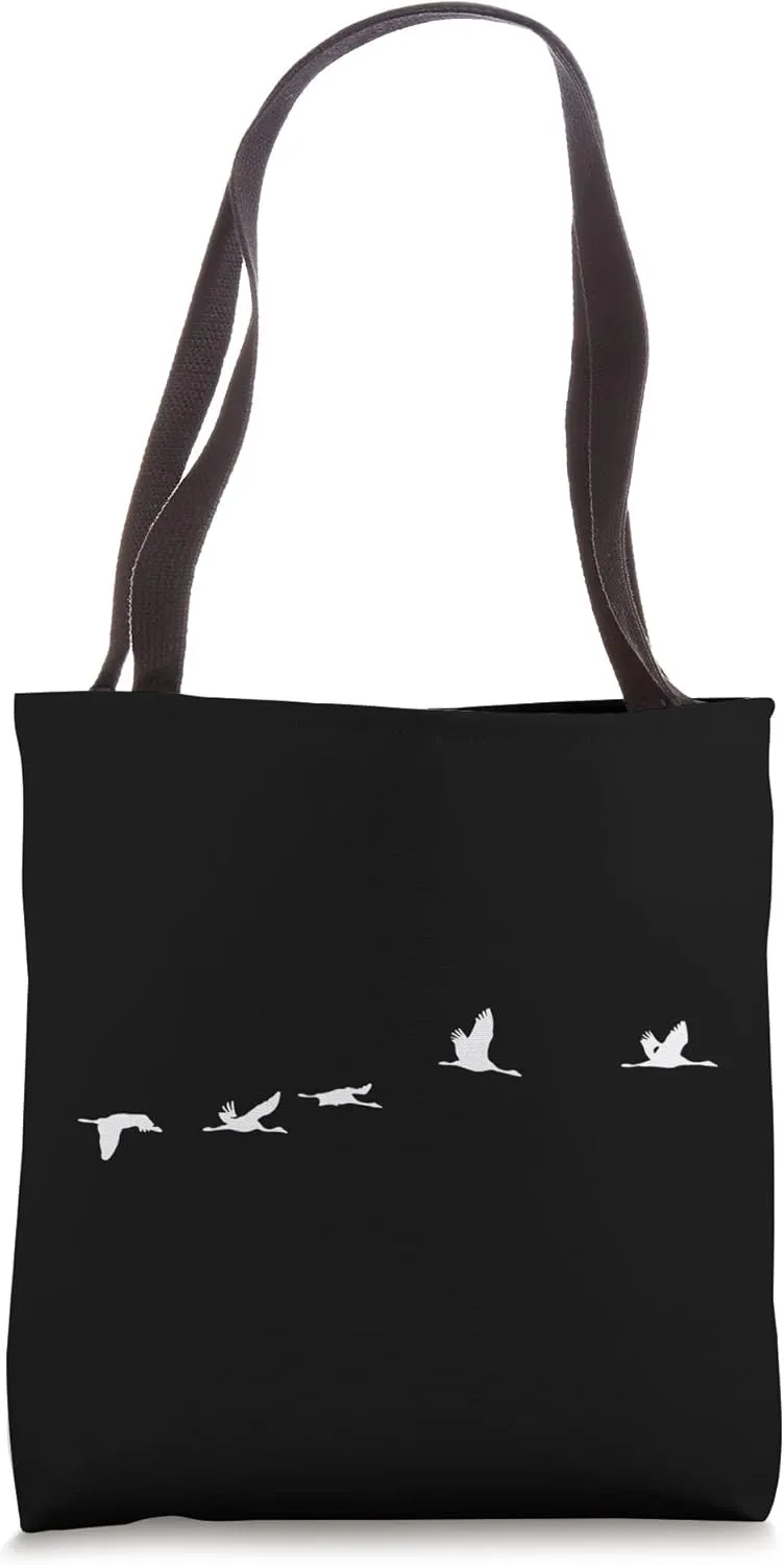 Migratory birds crane bird birds flight formation Tote Bag