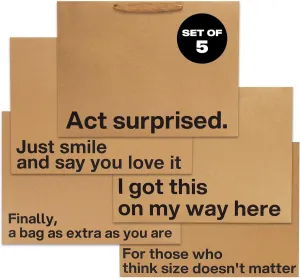 MilkToast Brands Funny Gift Bags Set of 5 – Large 16 x 6 x 12 inch Kraft Gift Bags with Snarky Sayings – Reusable, Eco-Friendly Gag Gift Wrapping for Birthdays, Holidays, Mother's Day, Father's Day