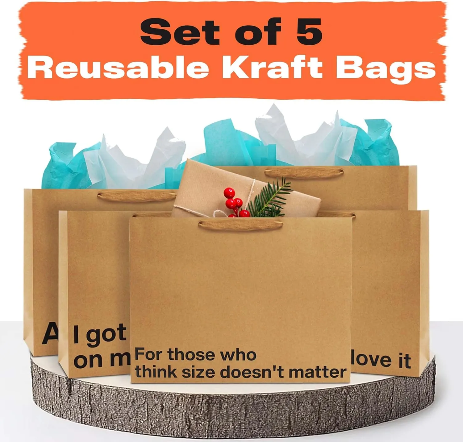 MilkToast Brands Funny Gift Bags Set of 5 – Large 16 x 6 x 12 inch Kraft Gift Bags with Snarky Sayings – Reusable, Eco-Friendly Gag Gift Wrapping for Birthdays, Holidays, Mother's Day, Father's Day