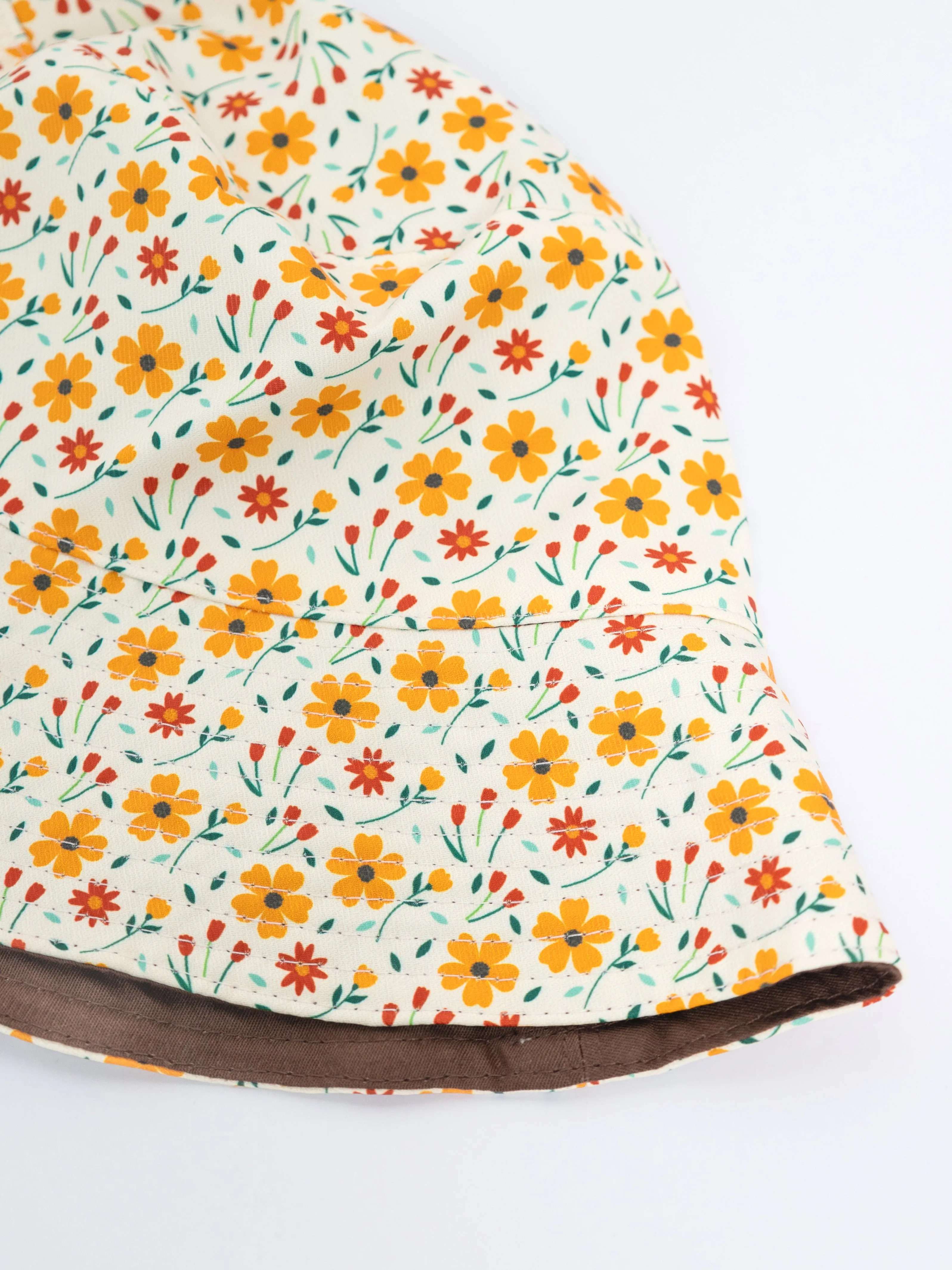 Mini Florals Yellow Brown - Reversible Bucket Hat (Adult/Older Kid)