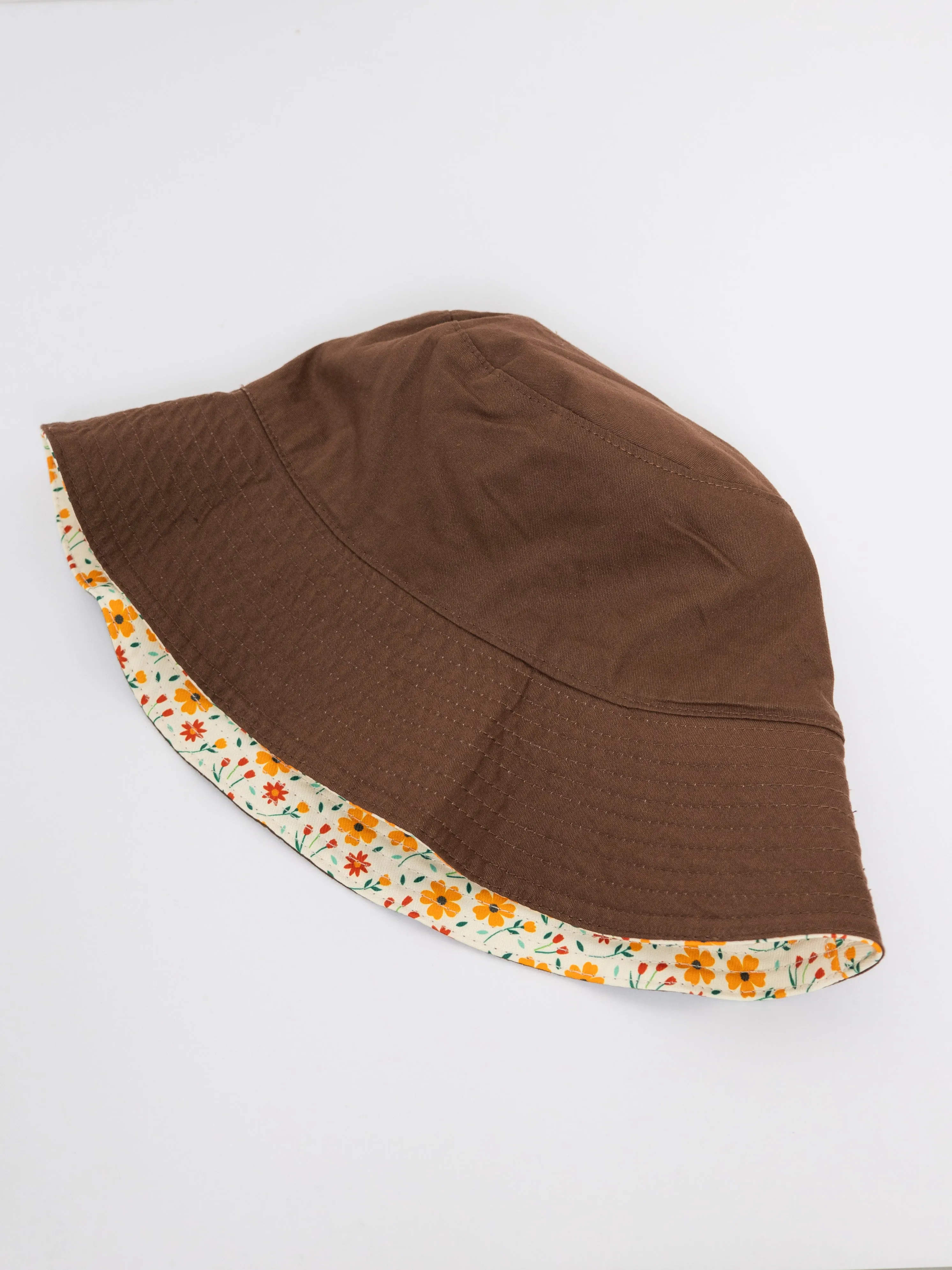 Mini Florals Yellow Brown - Reversible Bucket Hat (Adult/Older Kid)