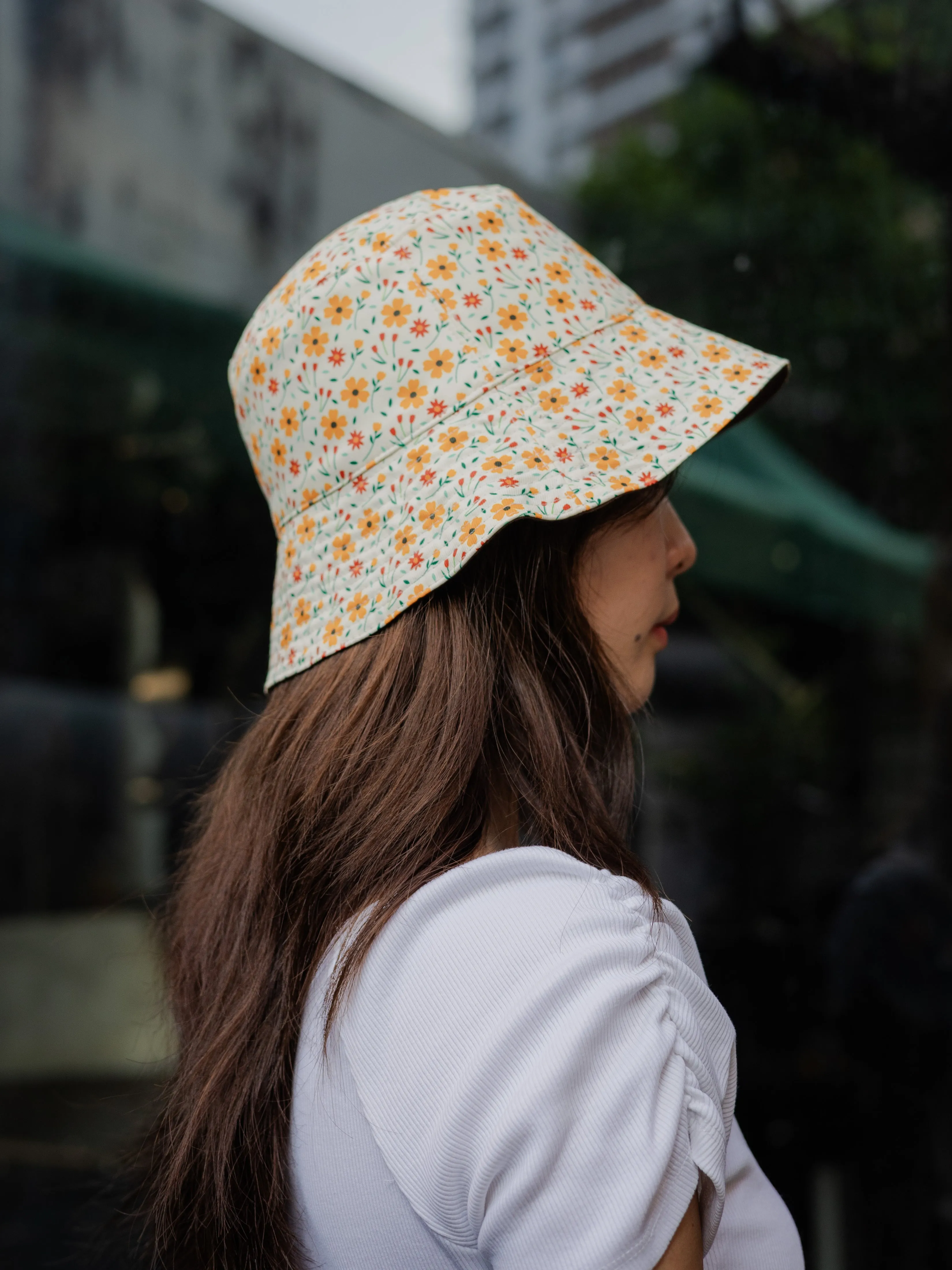 Mini Florals Yellow Brown - Reversible Bucket Hat (Adult/Older Kid)