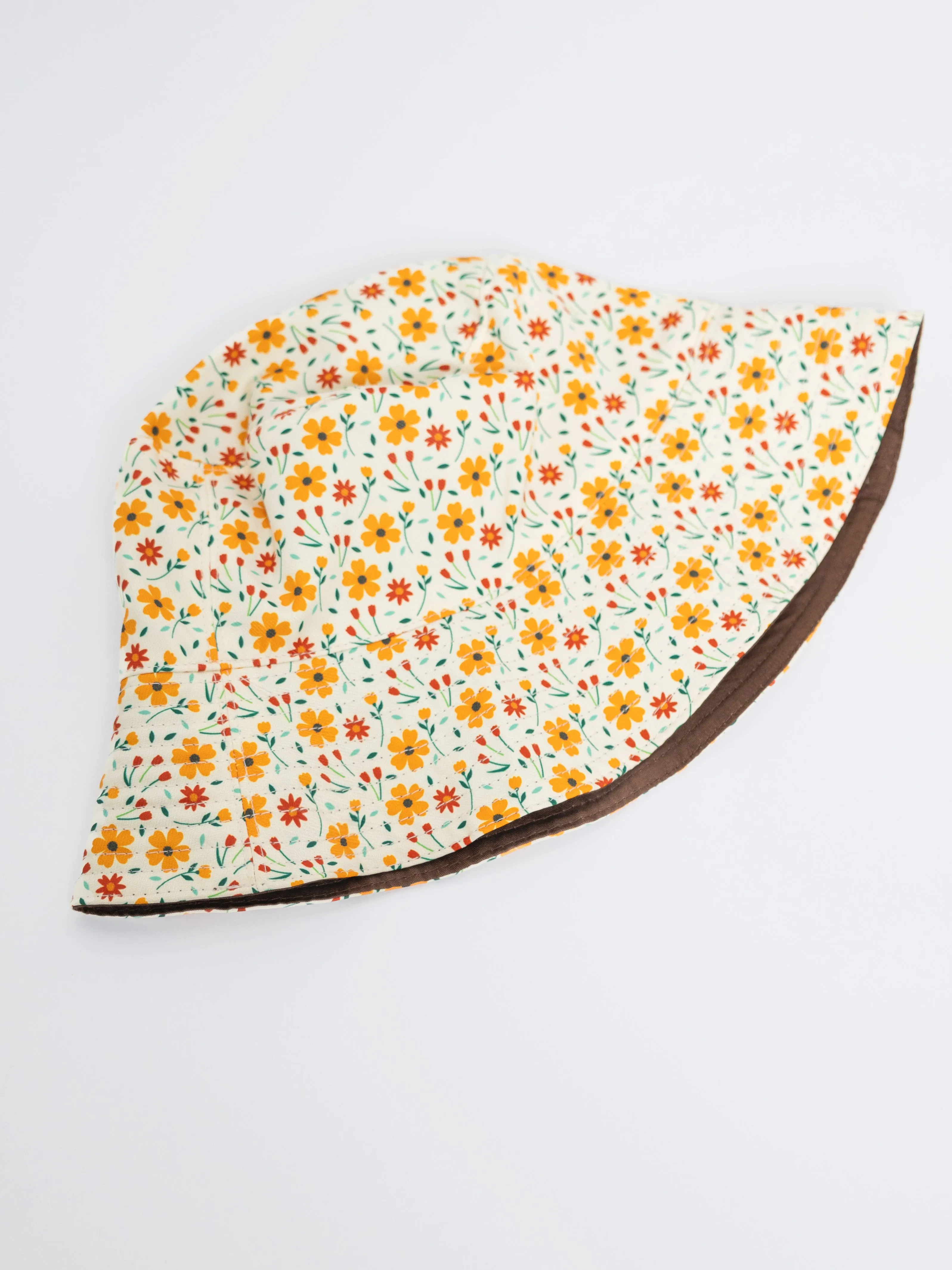 Mini Florals Yellow Brown - Reversible Bucket Hat (Adult/Older Kid)