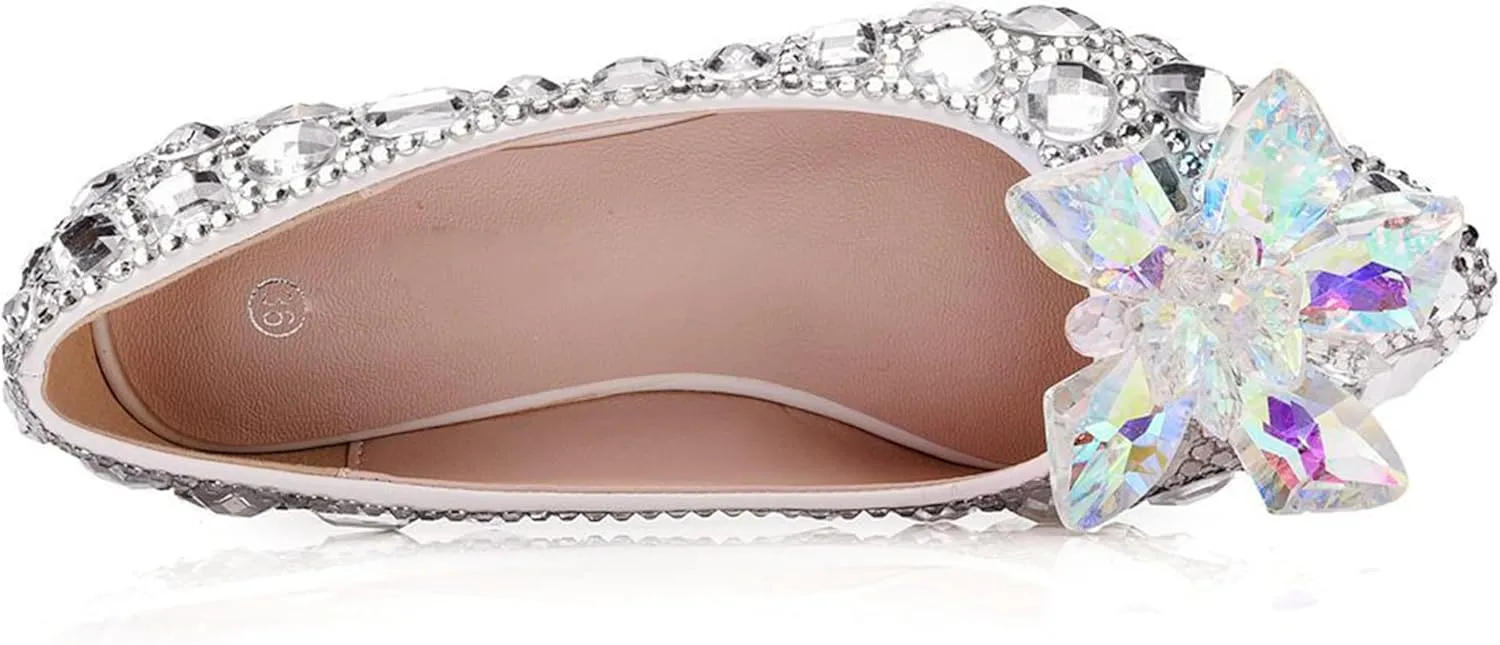 Minishion Wedding Shoes for Women Flats Comfortable Rhinestone Slip on Pumps Shoes