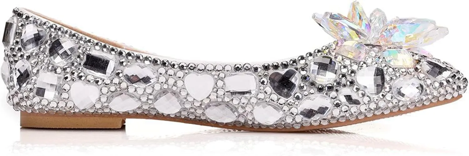 Minishion Wedding Shoes for Women Flats Comfortable Rhinestone Slip on Pumps Shoes