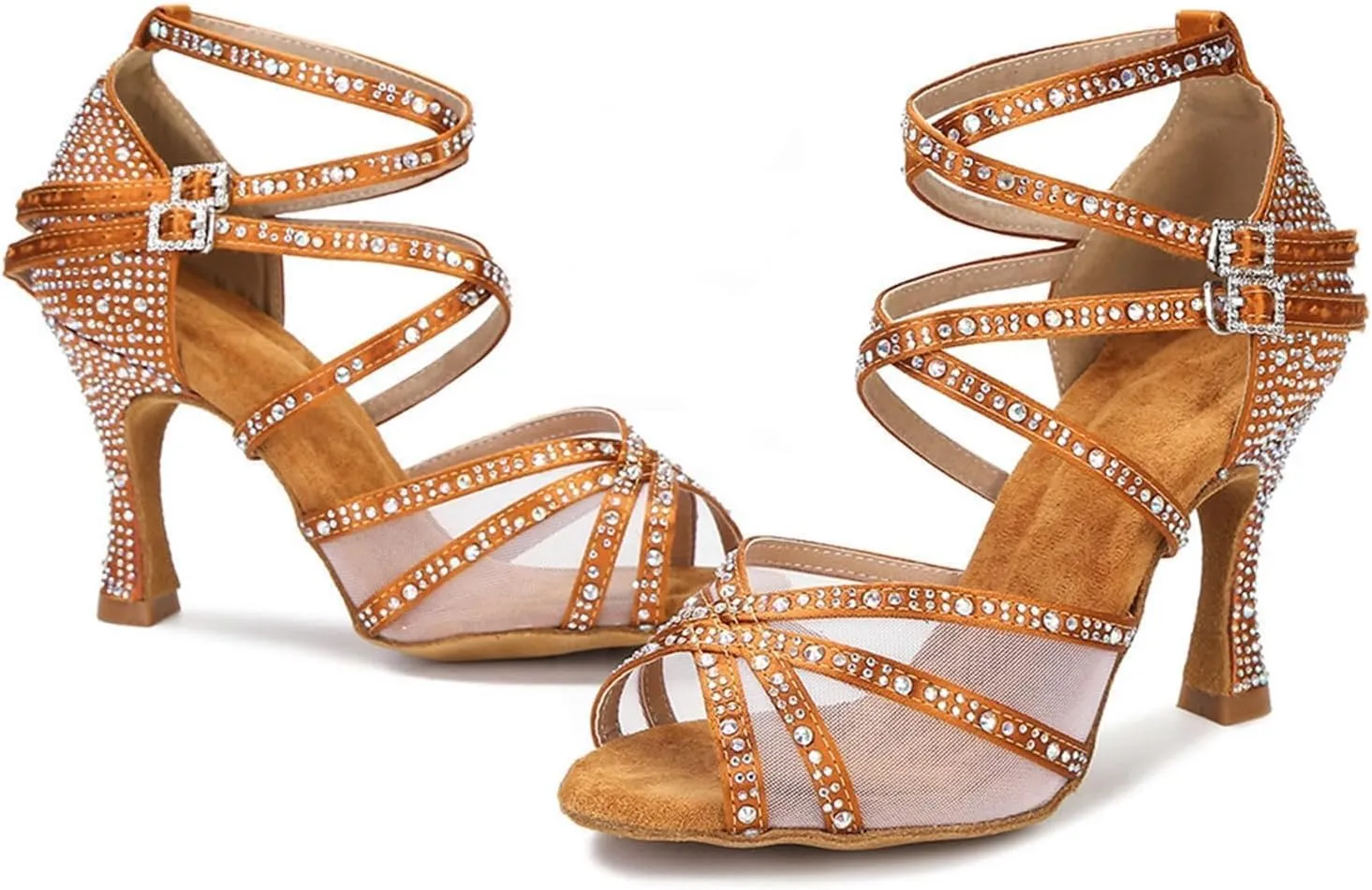 Minishion Womens Rhinestones Dancing Sandals Elegant Mesh Wedding Prom Shoes