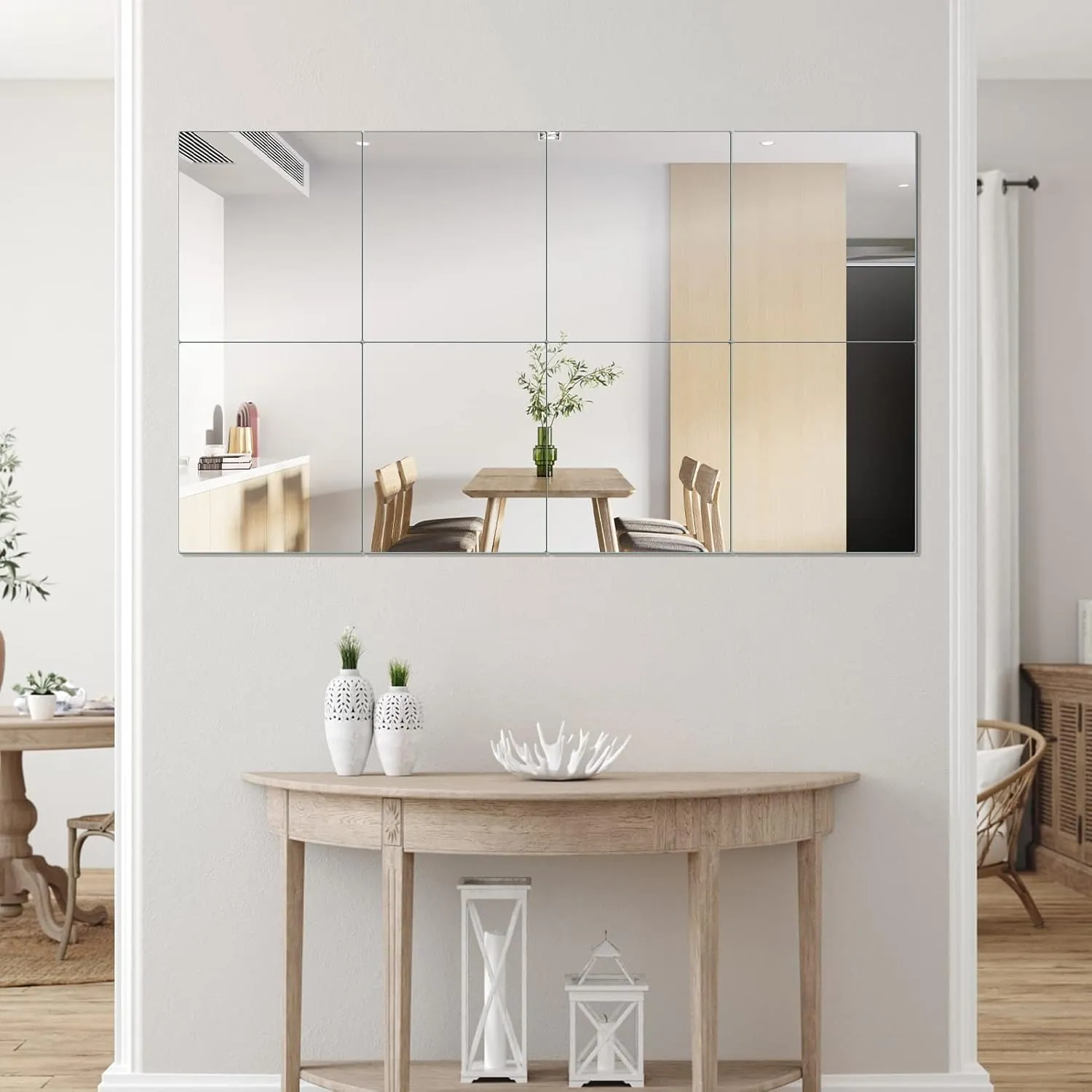 Mirror Tiles Home, 14'' x 12'' Frameless Wall Mounted Mirror(8Pcs), Glass Wall Mirror for Home Gym, Door, Bedroom, Living Room
