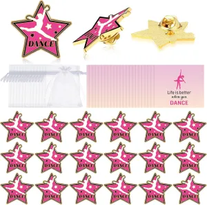 Misdary 24 Set Dance Gifts Include Ballet Lapel Pins Card Organza Bags for Dance Party Favors Ballet Award Pins Cute Button Birthday Graduation Gifts