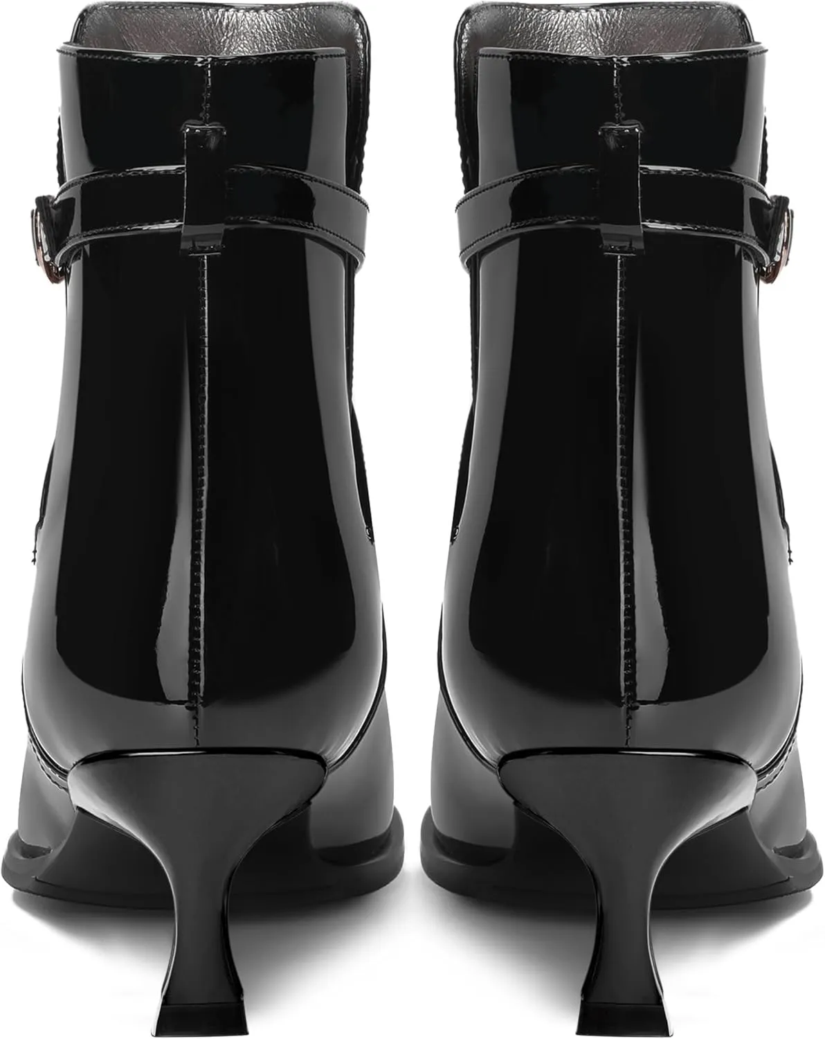 MODENCOCO Womens Dating Patent Dress Buckle Round Toe Ankle Strap Zip Kitten Low Heel Ankle High Boots 2 Inch