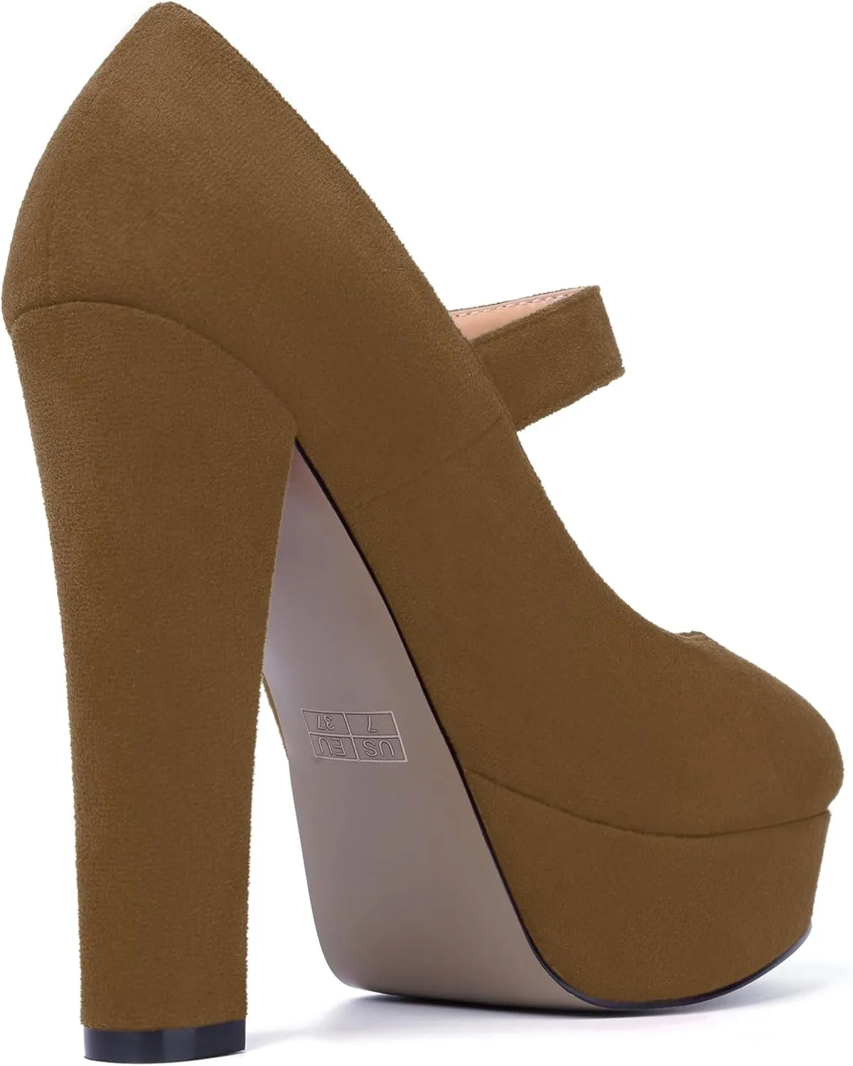 MODENCOCO Womens Fashion Mary Jane Suede Ankle Strap Round Toe Evening Platform Sexy Buckle Block High Heel Pumps Dress Shoes 5 Inch