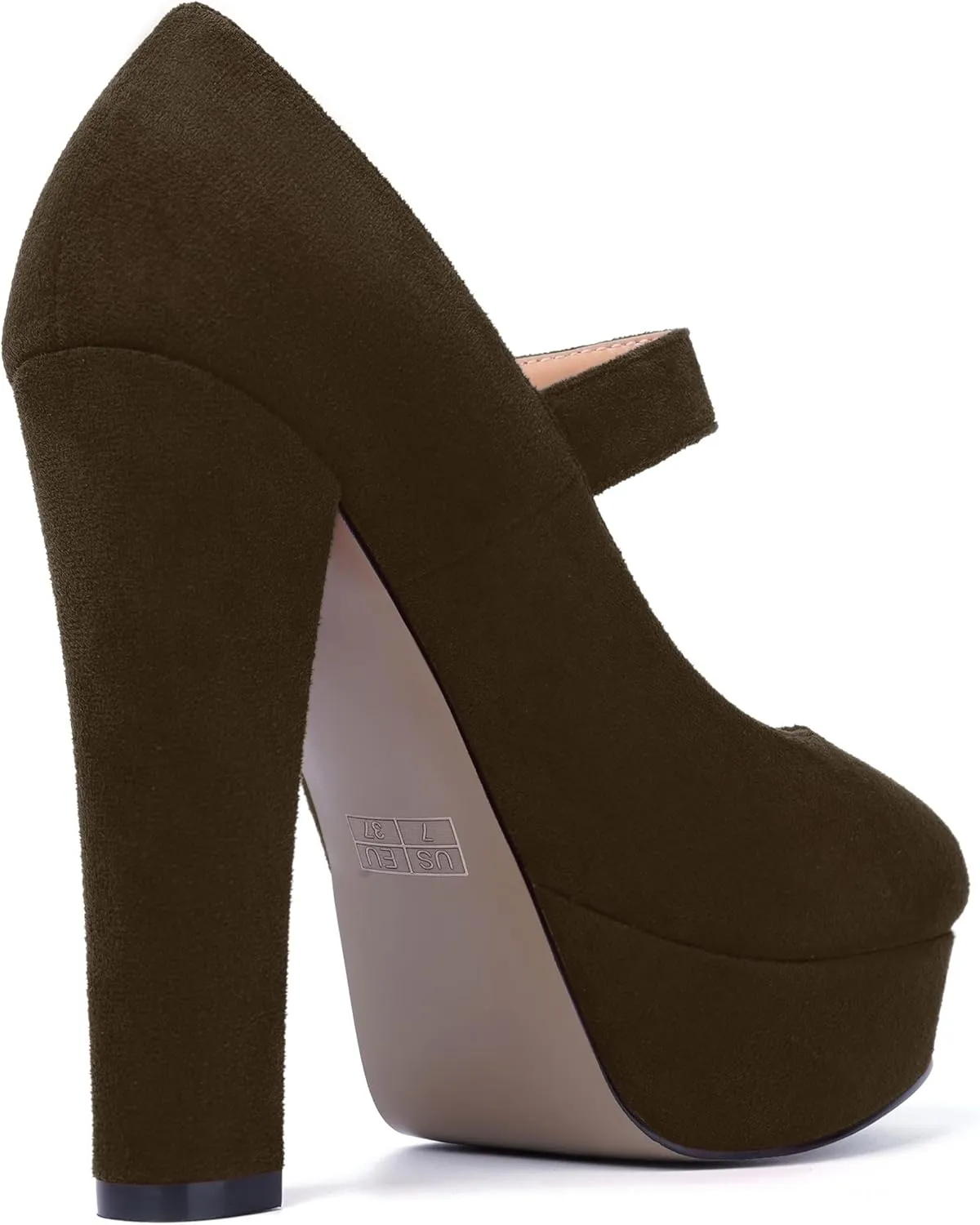MODENCOCO Womens Fashion Mary Jane Suede Ankle Strap Round Toe Evening Platform Sexy Buckle Block High Heel Pumps Dress Shoes 5 Inch