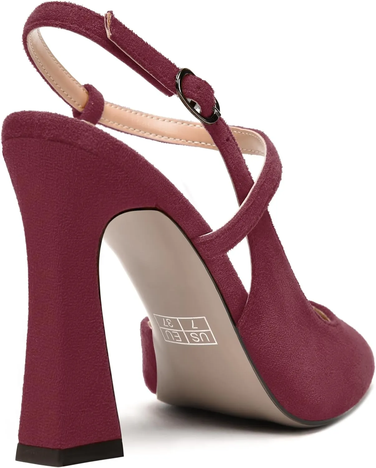MODENCOCO Womens Fashion Night Club Ankle Strap Sexy Suede Buckle Pointed Toe Block High Heel Pumps Shoes 4 Inch