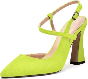 MODENCOCO Womens Fashion Night Club Ankle Strap Sexy Suede Buckle Pointed Toe Block High Heel Pumps Shoes 4 Inch