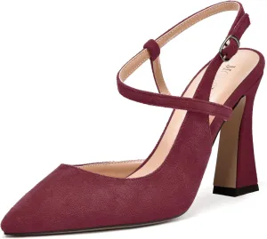 MODENCOCO Womens Fashion Night Club Ankle Strap Sexy Suede Buckle Pointed Toe Block High Heel Pumps Shoes 4 Inch