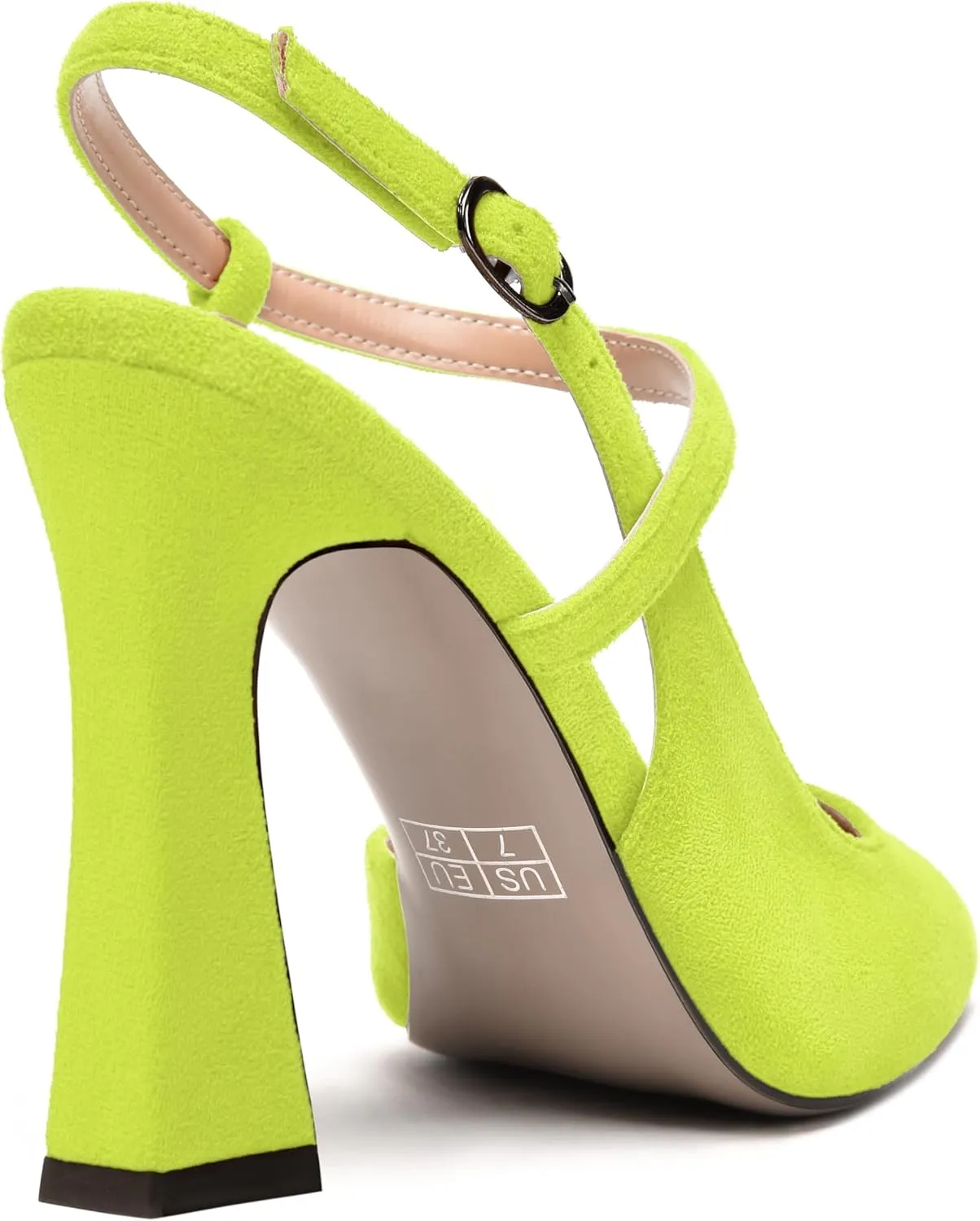 MODENCOCO Womens Fashion Night Club Ankle Strap Sexy Suede Buckle Pointed Toe Block High Heel Pumps Shoes 4 Inch